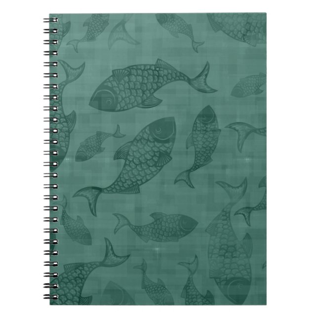 Aquatic Fish Stencil Art Teal Bokeh Pattern Notizblock (Vorderseite)