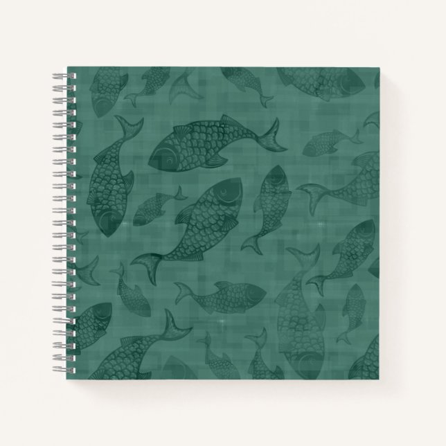 Aquatic Fish Stencil Art Teal Bokeh Pattern Notizbuch (Vorderseite)