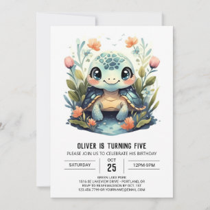 Aquatic Marine Happy Turtle Boy Birthday Einladung