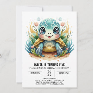 Aquatic Online Marine Turtle Boy zum Geburtstag Einladung