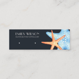 AQUATIC STAR FISH NAVY STUD EARRING DISPLAY CARD MINI VISITENKARTE