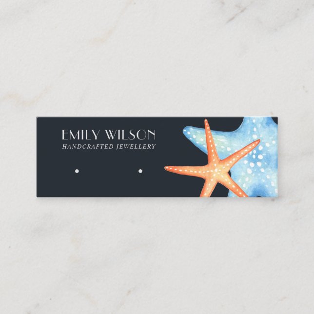 AQUATIC STAR FISH NAVY STUD EARRING DISPLAY CARD MINI VISITENKARTE (Vorderseite)