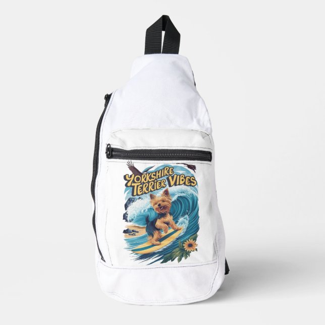 Aquatic Yorkshire Terrier Surfen in der Welle Crossbody Bag (Vorderseite)