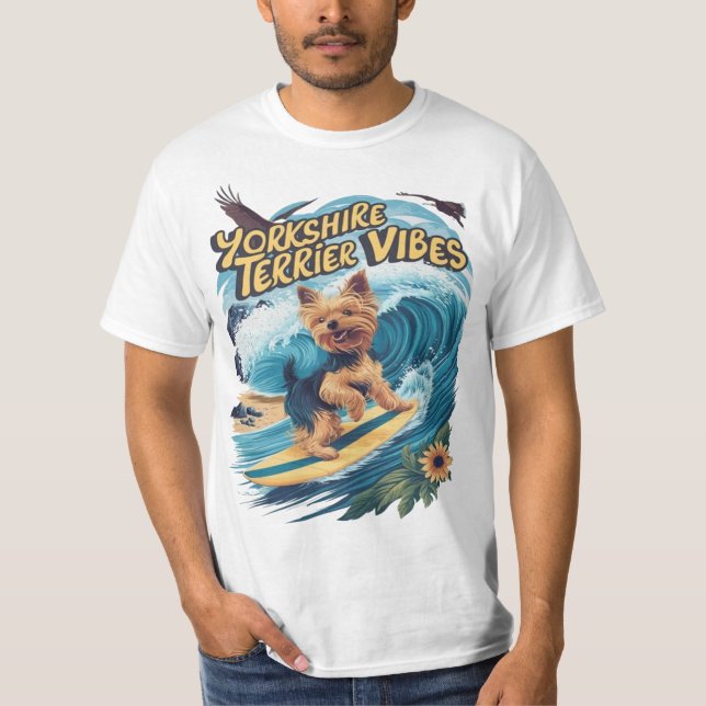Aquatic Yorkshire Terrier Surfen in der Welle T-Shirt (Vorderseite)