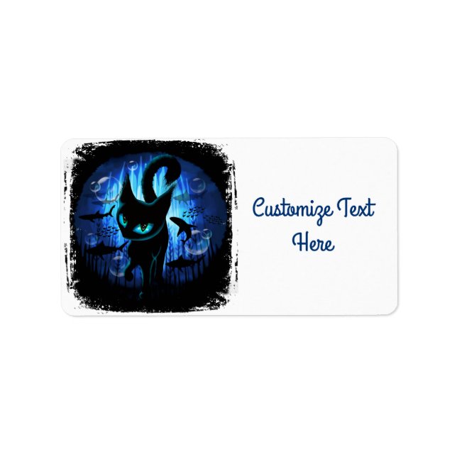 Aquaticat - surreale Katze im Tiefsee Adressaufkleber (Vorne)