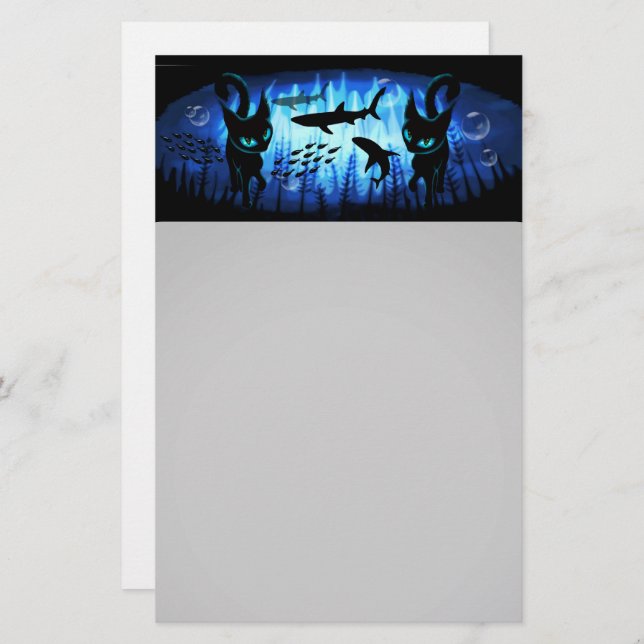 Aquaticat - surreale Katze im Tiefsee Briefpapier (Vorne/Hinten)