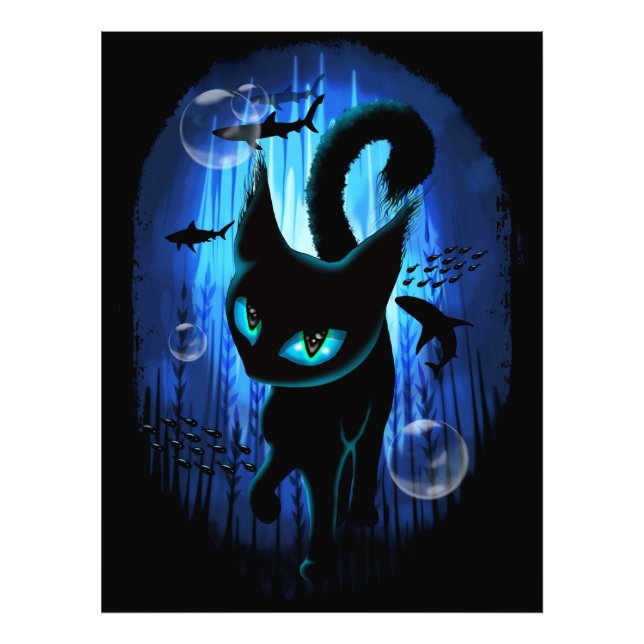 Aquaticat - surreale Katze im Tiefsee Fotodruck (Vorne)