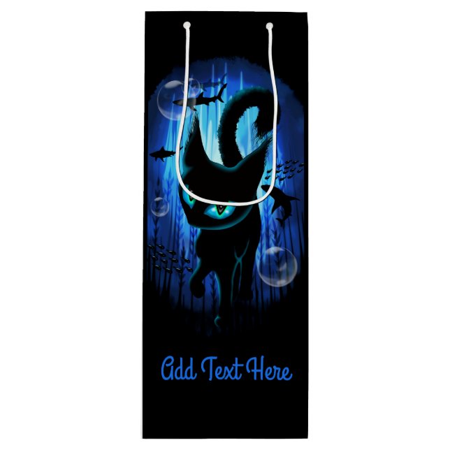 Aquaticat - surreale Katze im Tiefsee Geschenktüte Für Weinflaschen (Vorderseite)