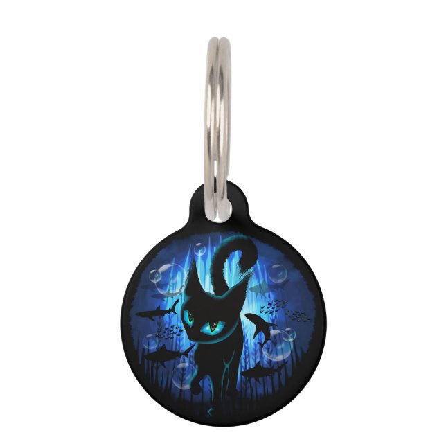 Aquaticat - surreale Katze im Tiefsee Haustiermarke (Vorderseite)