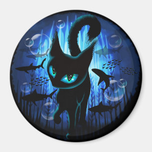 Aquaticat - surreale Katze im Tiefsee Magnet