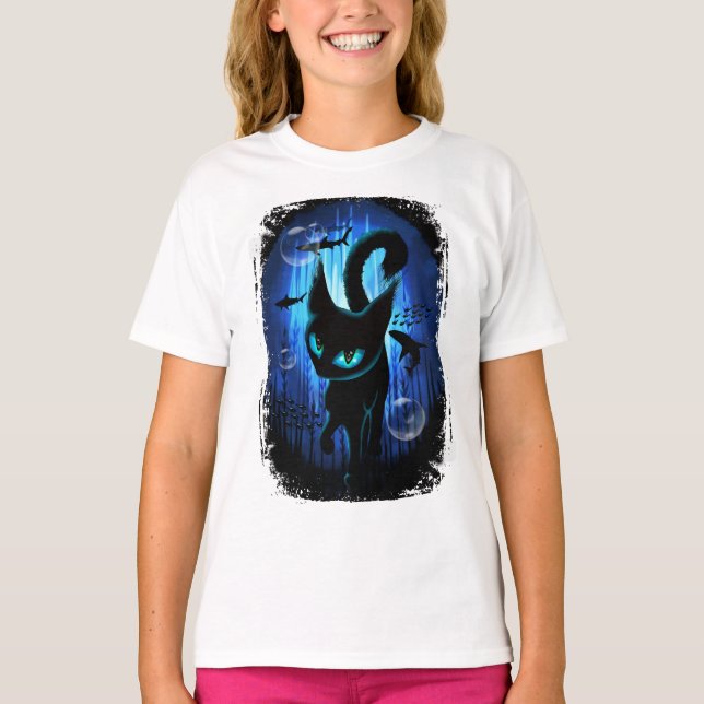 Aquaticat - surreale Katze im Tiefsee T-Shirt (Vorderseite)