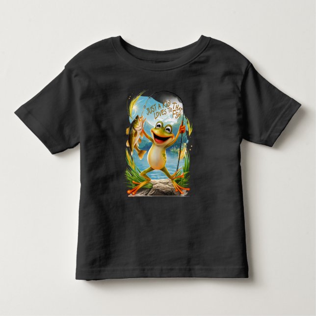 Aquatische Freundschaft: Frosch mit Fisch im Wasse Kleinkind T-shirt (Vorderseite)