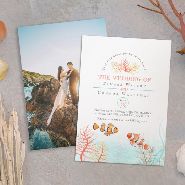 Aquatische Hochzeitskorallenclown-Foto Einladung (Von Creator hochgeladen)