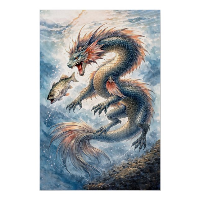 Aquatischer Drachen-Angeln Poster (Vorderseite)