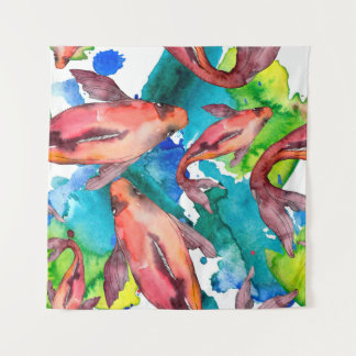 Aquatisches Set. Rotes Meer und exotische Fische i Wandteppich