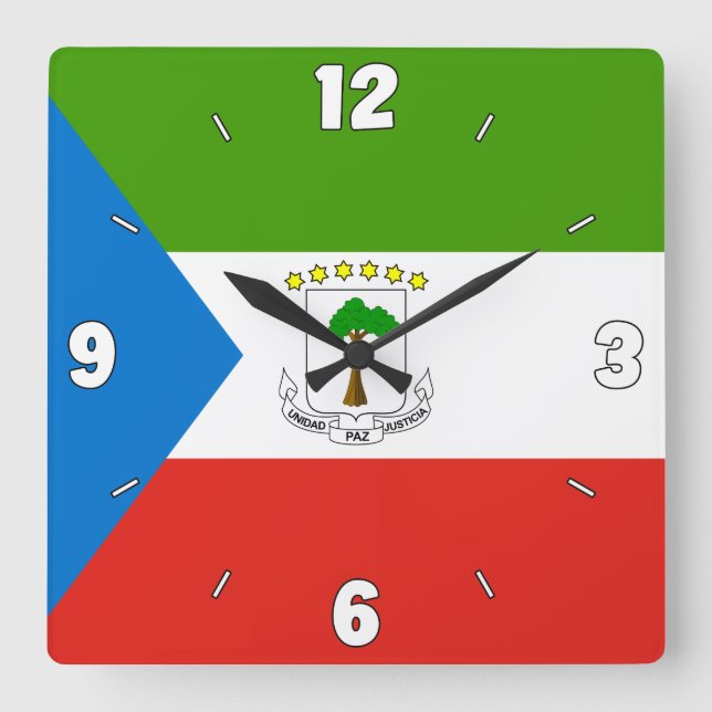 Äquatoriale Guinea Flag Green Blue Red Numbers Quadratische Wanduhr (Vorderseite)