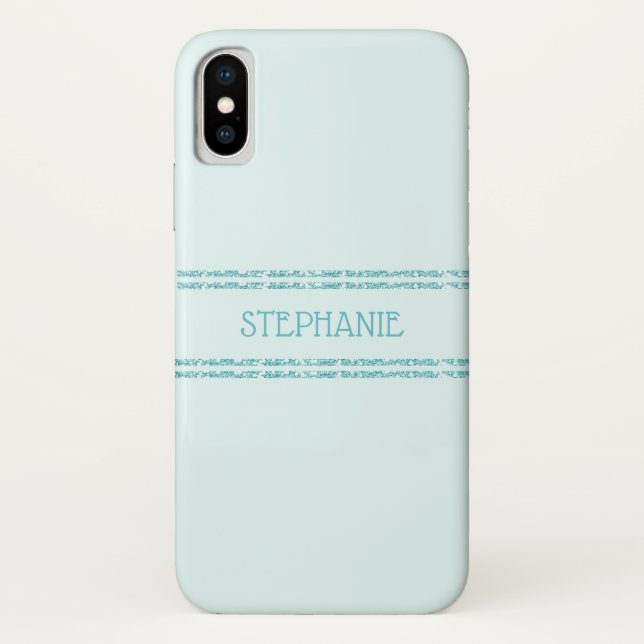 AquaTurquoise Glitzer Streifen Personalisiert Case-Mate iPhone Hülle (Rückseite)