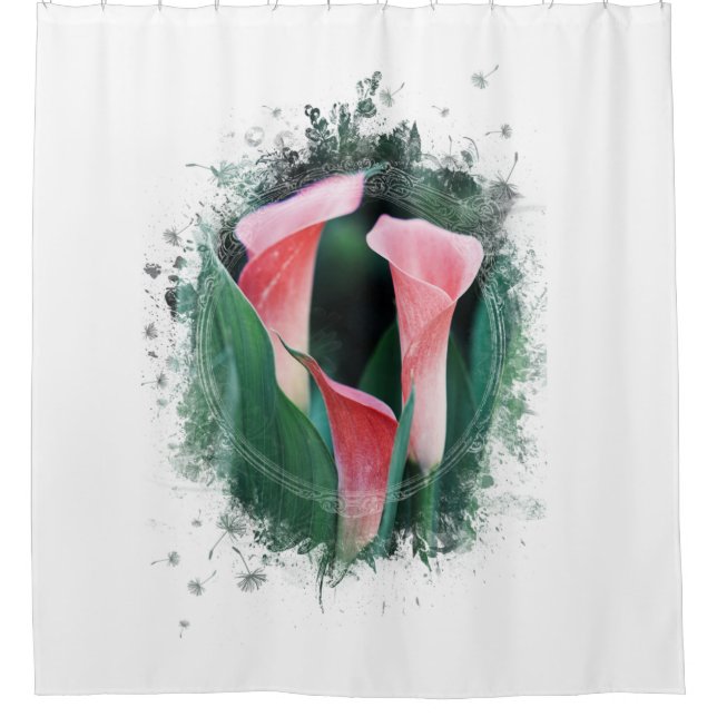 *~* AR12 Künstlerisch florale Calla Lily Coral Gre Duschvorhang (Vorderseite)