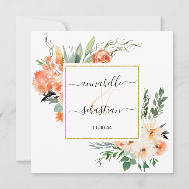 *~* AR21 QR UAWG Gold Glitzer Blume WEDDING Einladung (Vorderseite)