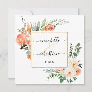 *~* AR21 QR UAWG Gold Glitzer Blume WEDDING Einladung