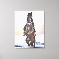 *~* AR22 Watercolor Woman Horse Beach Equine
