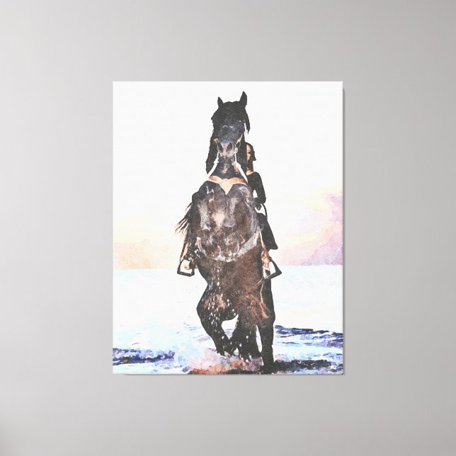 *~* AR22 Watercolor Woman Horse Beach Equine Leinwanddruck (Vorderseite)