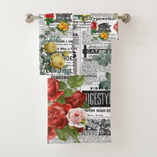 * AR23 Floral Blume Vintag Zeitung Badhandtuch Set