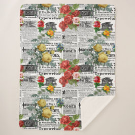 * AR23 Rose Blumenkohl-Blume Vintag Newsprint Sherpadecke