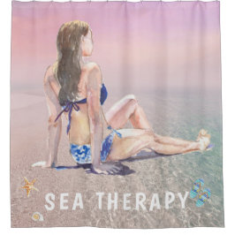 *~* AR29 Sea Therapy Beach Sun Set bathe Girl Duschvorhang