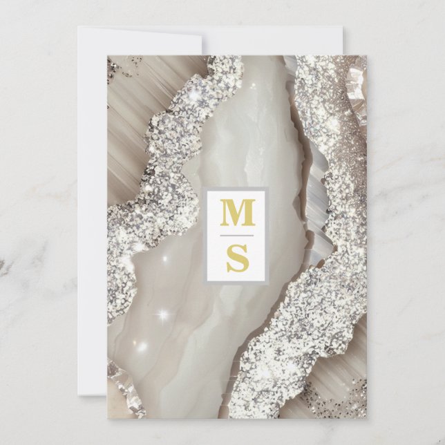 *~ AR66 UAWG IVORY Silver QR Initials Wedding Einladung (Vorderseite)