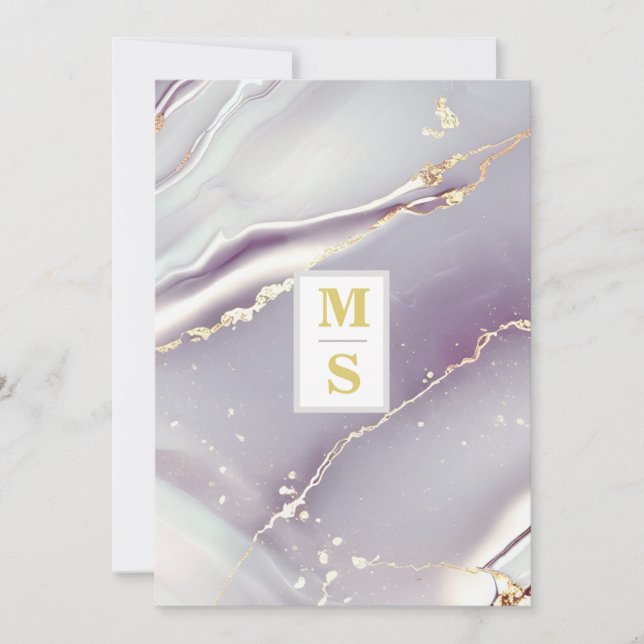 *~ AR66 UAWG LAVENDER GOLD QR Initials Wedding Einladung (Vorderseite)