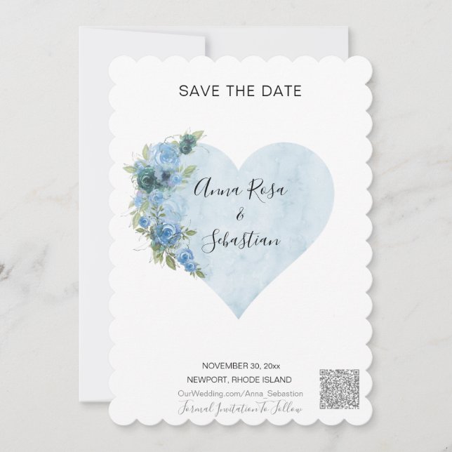 *~* AR6 QR Blaue Rose Herzschlag SPEICHERN Einladung (Vorderseite)