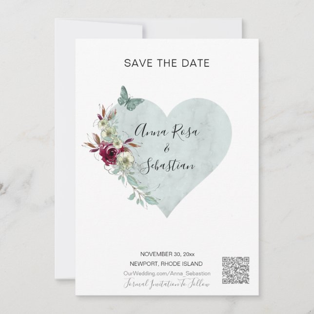 *~* AR6 QR Butterfly Herzstück Save the Date Einladung (Vorderseite)