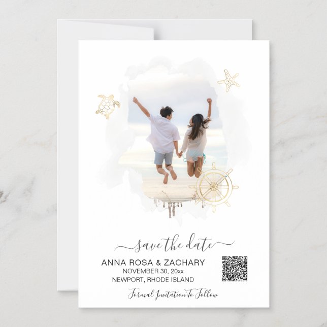 *~* AR6 Save the Date QR Beach Wedding WEBSITE Magneteinladung (Vorderseite)