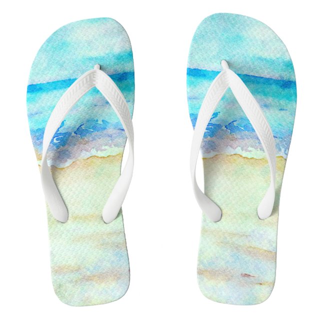 *~* AR7 Beach Sea Shore Waves Nautical Künstlerisc Flip Flops (Fußbett)