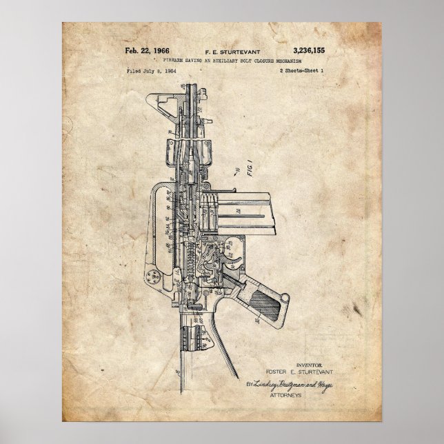 Ar-15 Gun Pistol Patent Poster (Vorne)