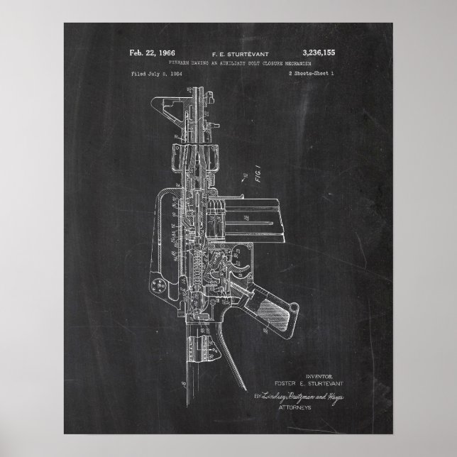 Ar-15 Gun Pistol Patent Poster (Vorne)