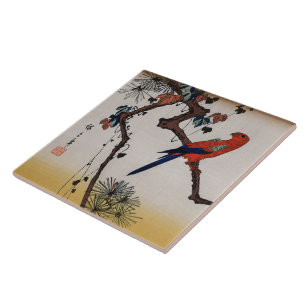 Ara auf Kiefernzweig, Hiroshige Fliese