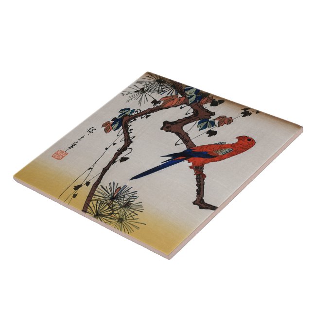 Ara auf Kiefernzweig, Hiroshige Fliese (Seite)