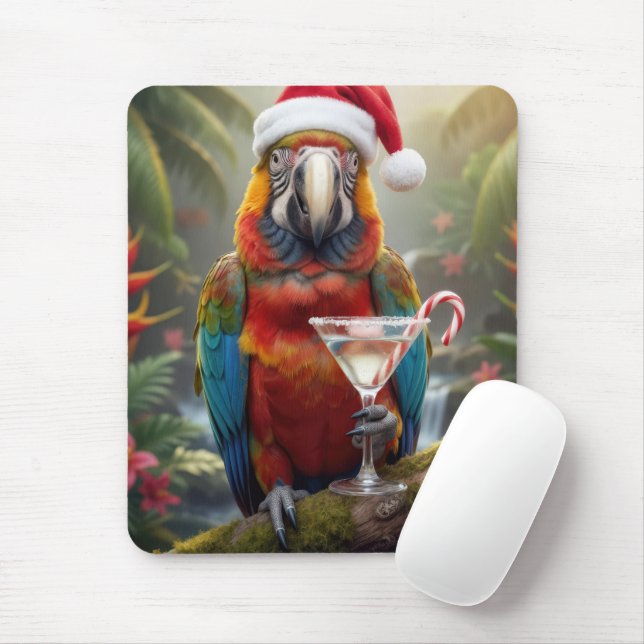 Ara mit Weihnachtsmannmütze Mousepad (Mit Mouse)