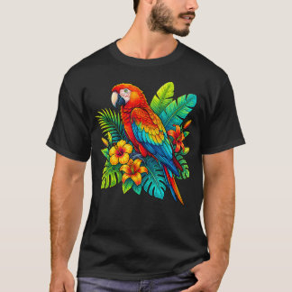 Ara Papagei in tropischen Blumen Sommer Strand T-Shirt