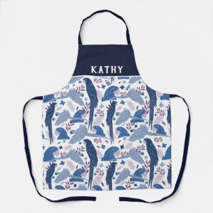 Ara Parrot Blau Pink tropisches Leaf Muster Name Schürze