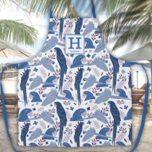Ara Parrot Blaues tropisches Leaf Muster Monogram