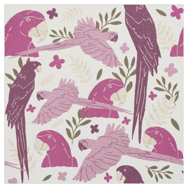 Ara Parrot Pink tropisches Leaf Muster Stoff (Muster)