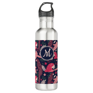 Ara Parrot Tropical Verlassen Muster Monogramm Edelstahlflasche