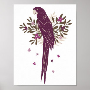 Ara Parrot Tropische Blätter Zeichnend Poster