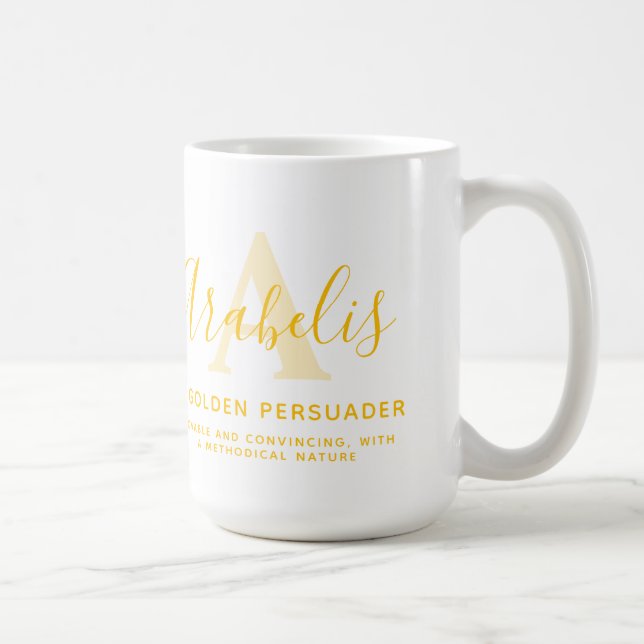 Arabelis Name Bedeutung und Monogramm Gelb Kaffeetasse (Rechts)