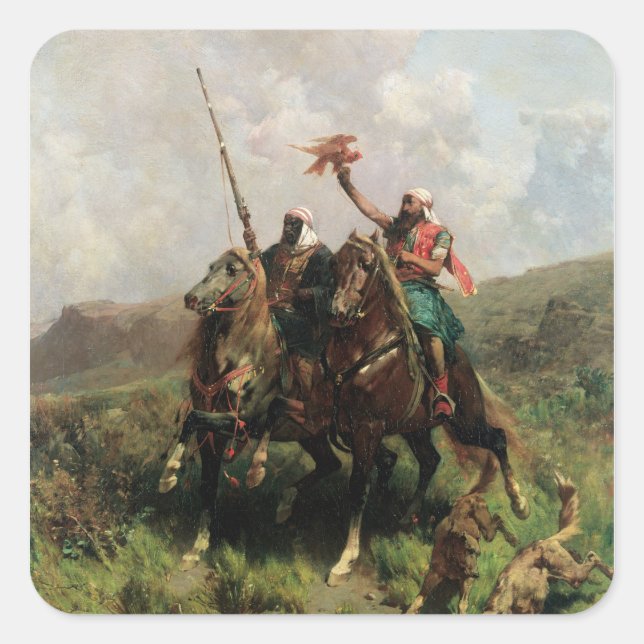 Araber mit Falke Quadratischer Aufkleber (Vorderseite)