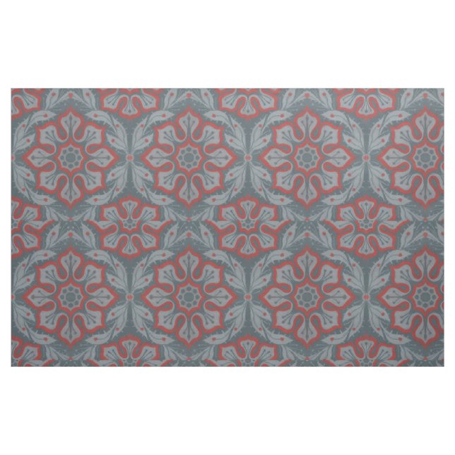 Arabesken, grau, rot, "Blume und Lorbeeren" Stoff (Fat Quarter (45,7 x 55,9 cm))