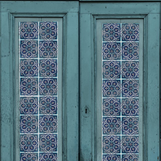 Arabesque Aquamarin Blau in weißem Tile Decoupage Seidenpapier (Von Creator hochgeladen)